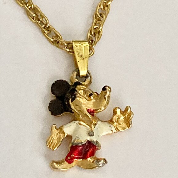 Vintage Disney Mickey Mouse Necklace Pendant Gold Plated 20" Disneyana Signed - Picture 4 of 9